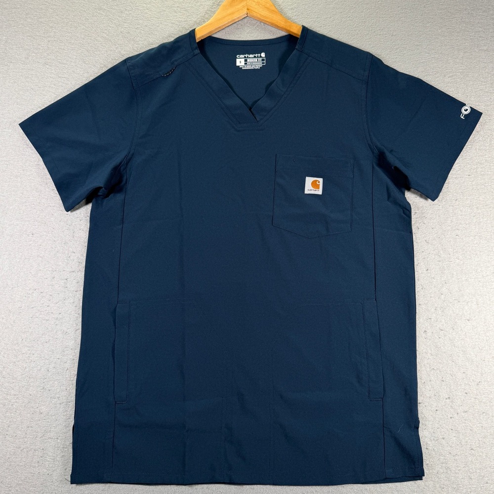 Carhartt Men Navy Blue V-Neck Scrub‎ Top Medical Workwear Uniform Size M